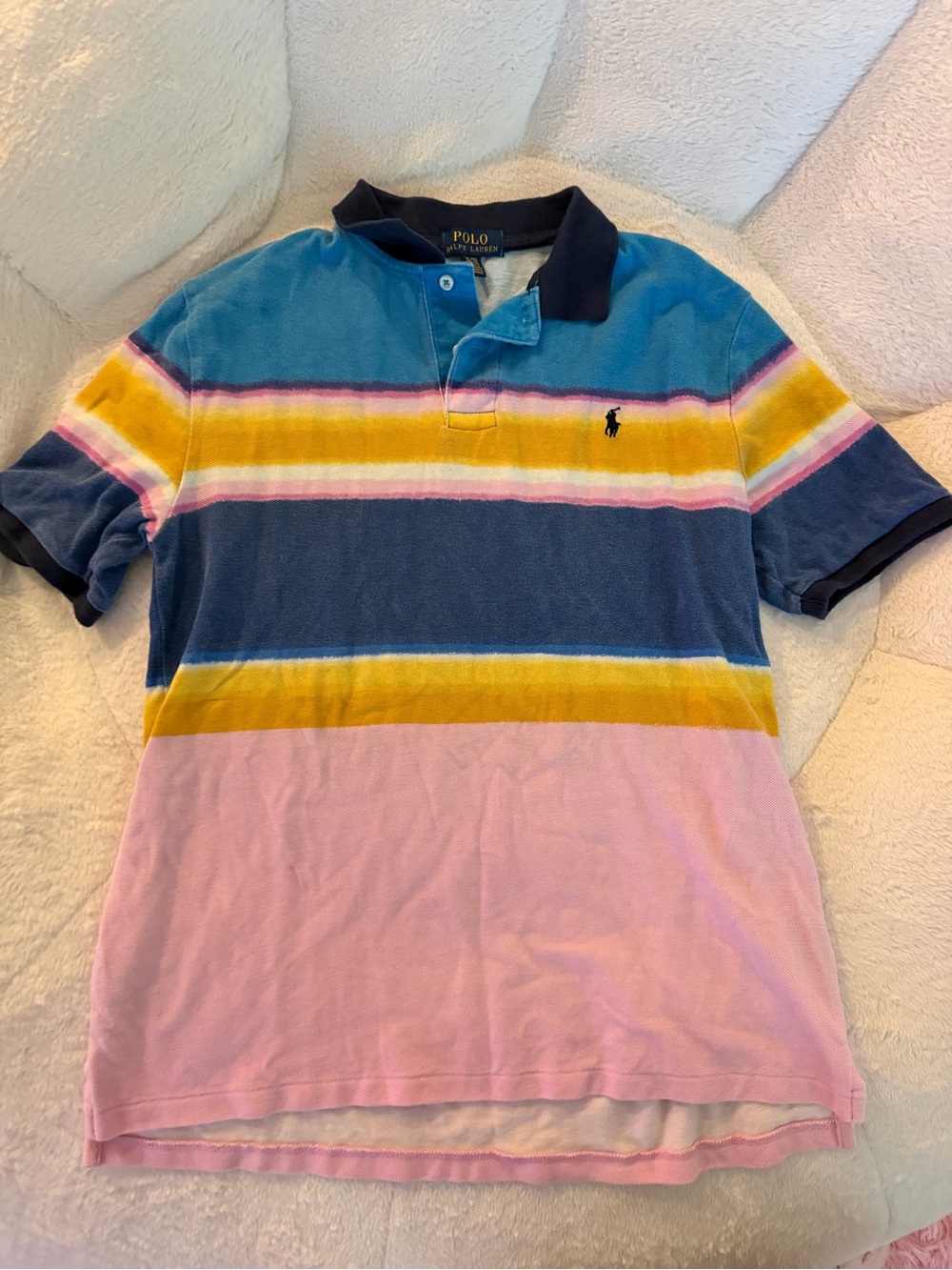 Polo Ralph Lauren Colorblocked Striped Polo Shirt Blue yellow Pink XL